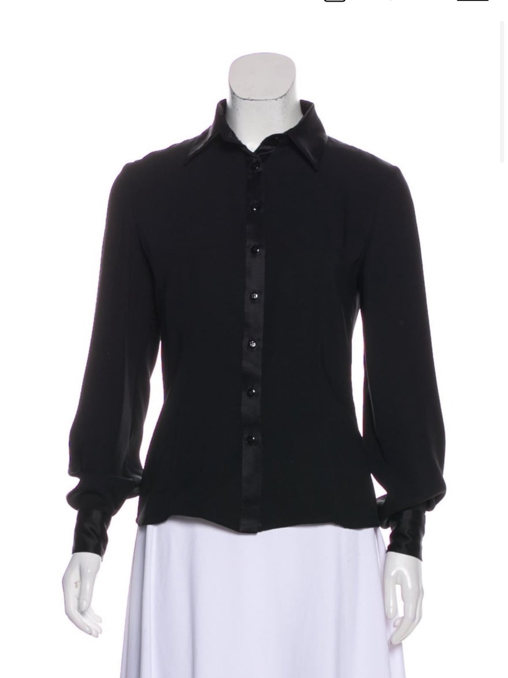 Carolina Herrera Black Satin-Trim Button-Down Shirt